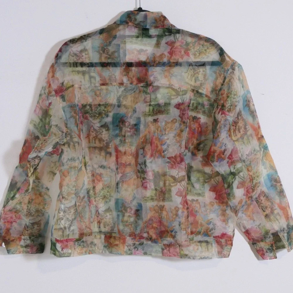 Womens Sheer Cherub Jacket S Multicolor Chore Angelcore Whimsical Ethereal Boho